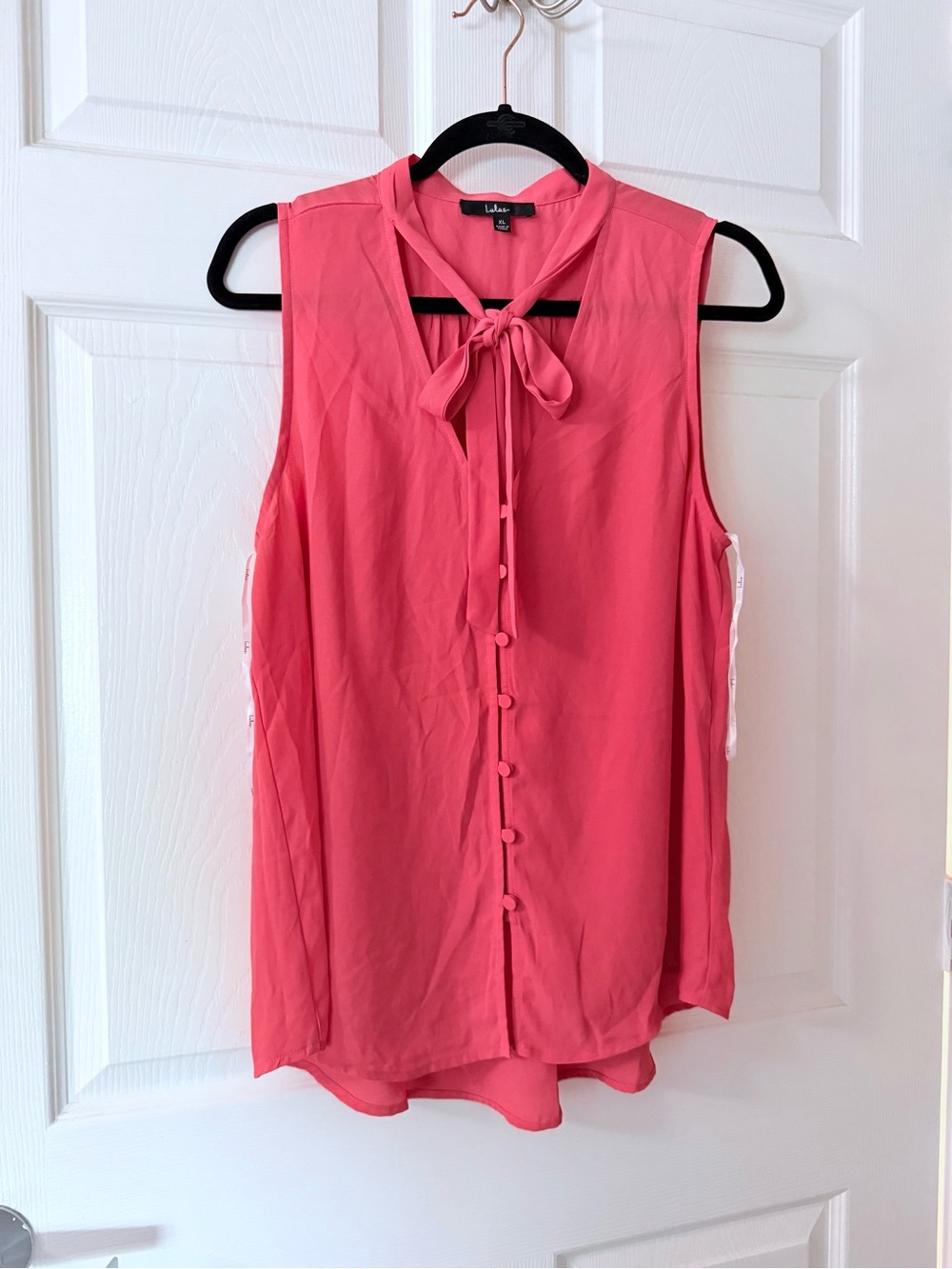 Lulu's Coral Pink Sleeveless Bow-Tie Button Front Blouse